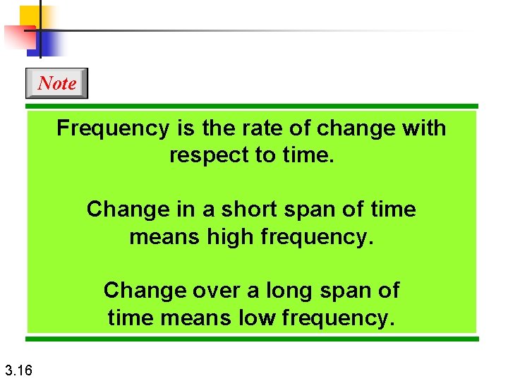 Note Frequency is the rate of change with respect to time. Change in a