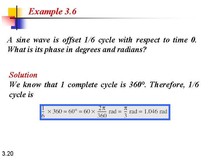 Example 3. 6 A sine wave is offset 1/6 cycle with respect to time