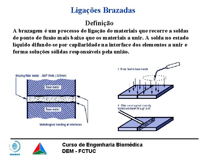 Ligações Brazadas Definição A brazagem é um processo de ligação de materiais que recorre