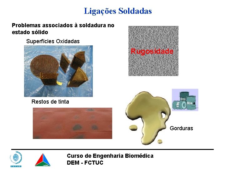 Ligações Soldadas Problemas associados à soldadura no estado sólido Superfícies Oxidadas Rugosidade Restos de