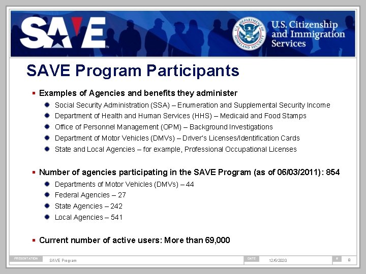 SAVE Program Participants Examples of Agencies and benefits they administer ® Social Security Administration