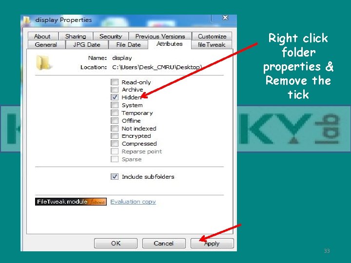 Right click folder properties & Remove the tick 33 