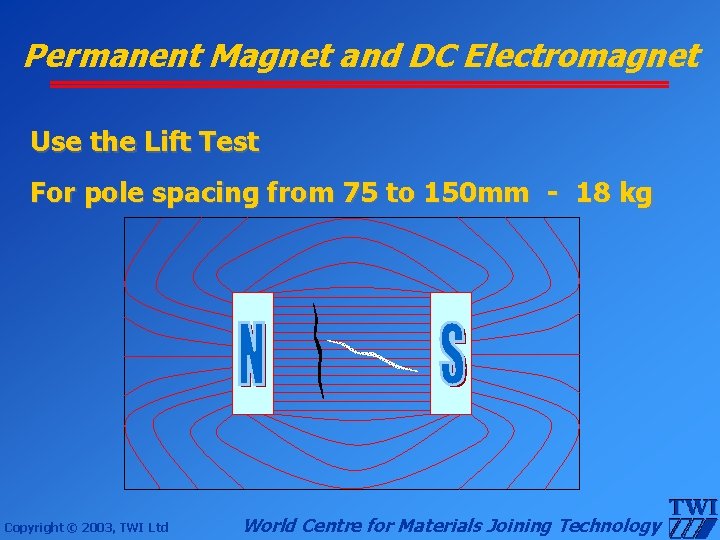 Permanent Magnet and DC Electromagnet Use the Lift Test For pole spacing from 75