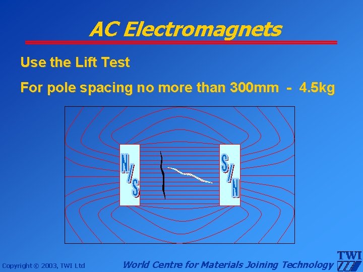 AC Electromagnets Use the Lift Test For pole spacing no more than 300 mm