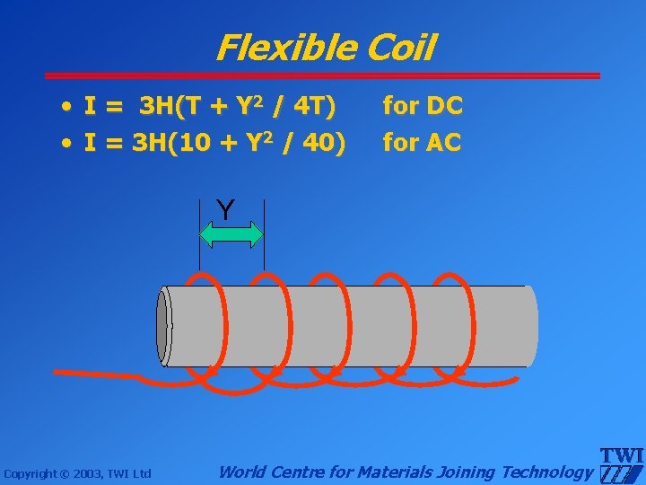 Flexible Coil • • I = 3 H(T + Y 2 / 4 T)