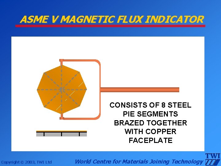 ASME V MAGNETIC FLUX INDICATOR CONSISTS OF 8 STEEL PIE SEGMENTS BRAZED TOGETHER WITH