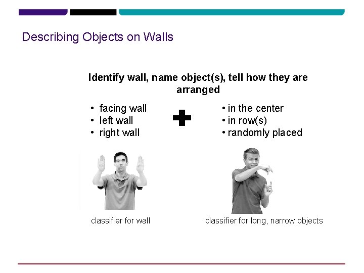 Describing Objects on Walls • Identify wall, name object(s), tell how they are arranged Describing Objects on Walls • Identify wall, name object(s), tell how they are arranged