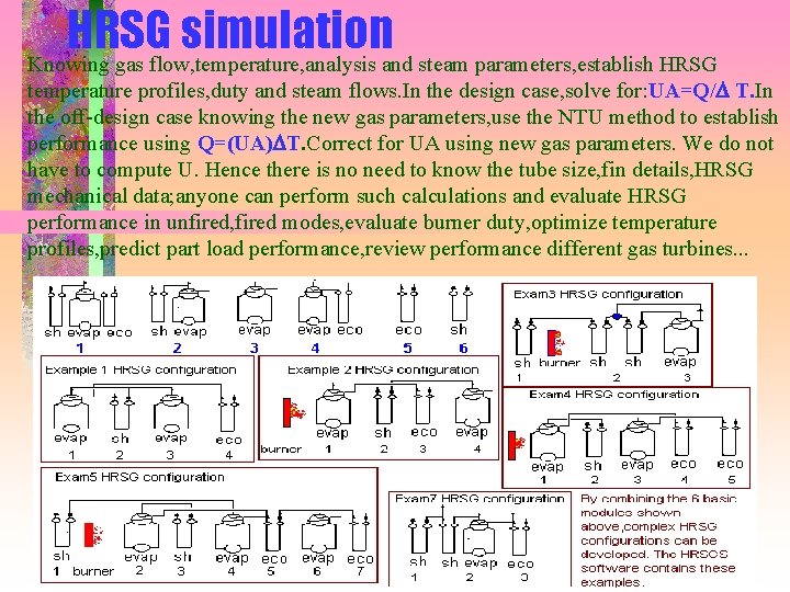 HRSG simulation Knowing gas flow, temperature, analysis and steam parameters, establish HRSG temperature profiles,