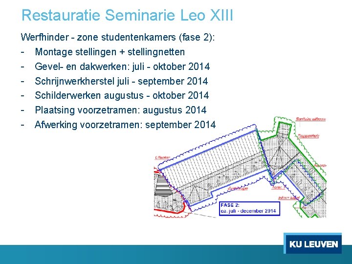 Restauratie Seminarie Leo XIII Werfhinder - zone studentenkamers (fase 2): - Montage stellingen +