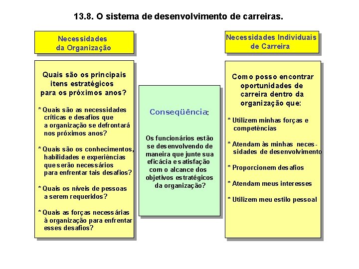 13. 8. O sistema de desenvolvimento de carreiras. Necessidades da Organização Necessidades Individuais de