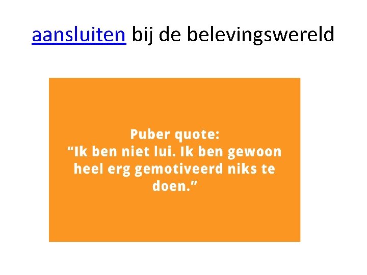 aansluiten bij de belevingswereld 