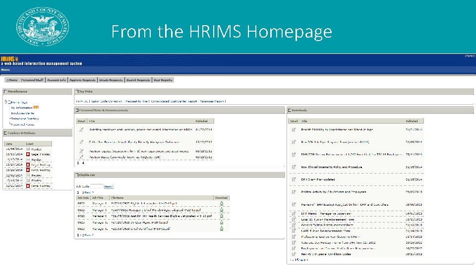 From the HRIMS Homepage From the HRIMS Homepage
