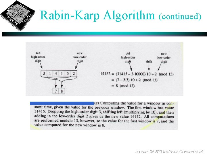 Rabin-Karp Algorithm (continued) source: 91. 503 textbook Cormen et al. 