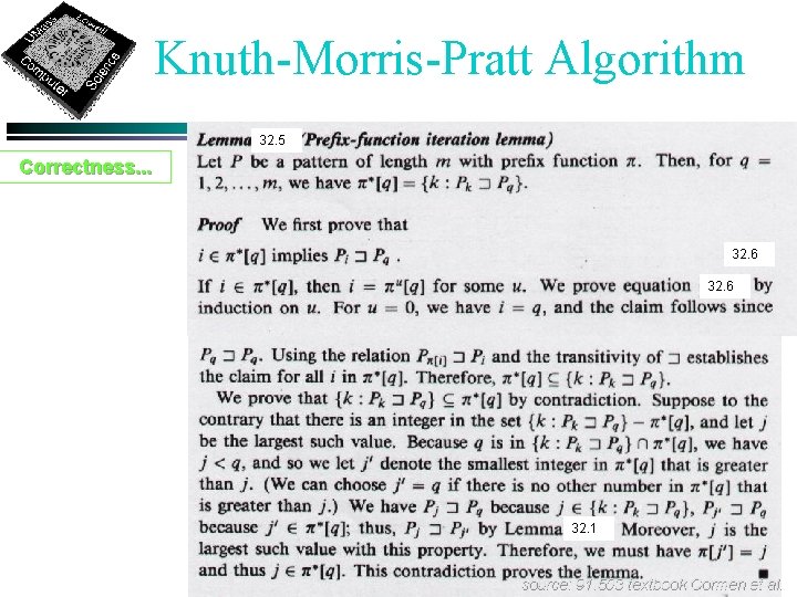 Knuth-Morris-Pratt Algorithm 32. 5 Correctness. . . 32. 6 32. 1 source: 91. 503