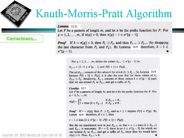 Knuth-Morris-Pratt Algorithm 32. 6 Correctness. . . 32. 5 32. 7 32. 6 source: