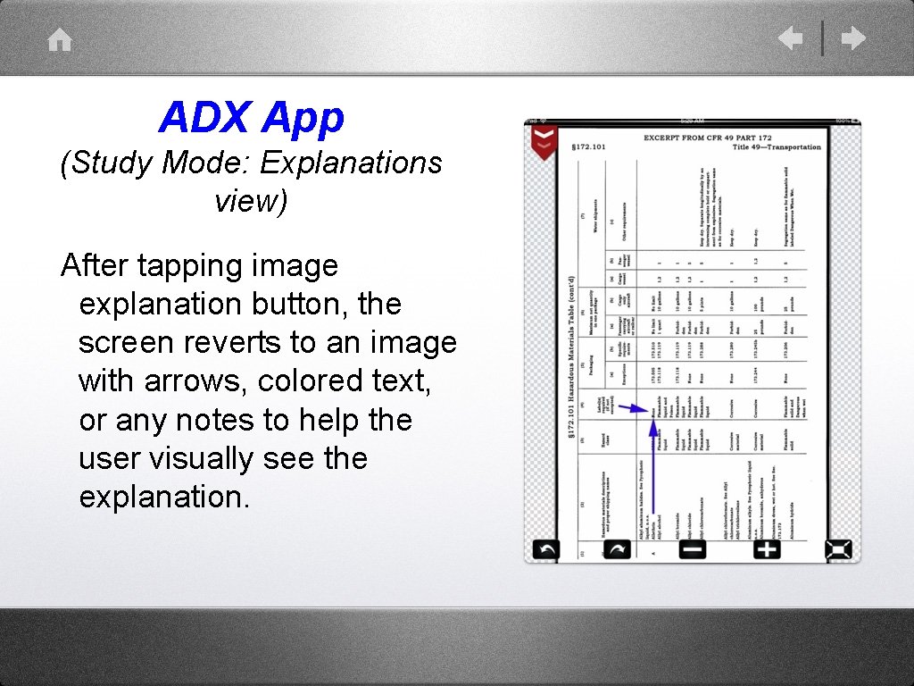 ADX App (Study Mode: Explanations view) After tapping image explanation button, the screen reverts ADX App (Study Mode: Explanations view) After tapping image explanation button, the screen reverts