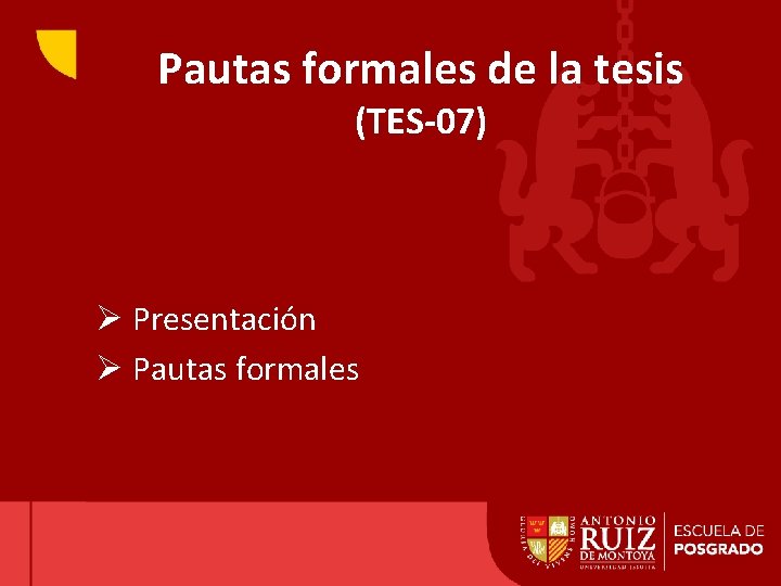 Pautas formales de la tesis (TES-07) Ø Presentación Ø Pautas formales 