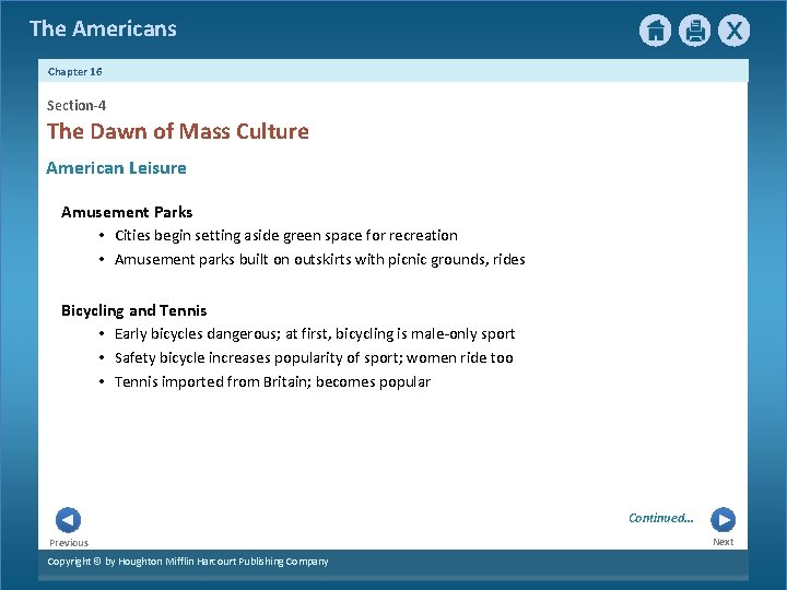 The Americans Chapter 16 Section-4 The Dawn of Mass Culture American Leisure Amusement Parks