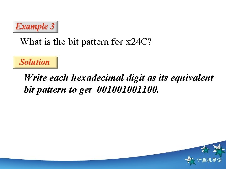 Example 3 What is the bit pattern for x 24 C? Solution Write each