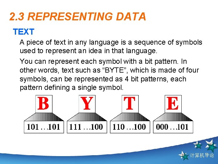 2. 3 REPRESENTING DATA TEXT A piece of text in any language is a