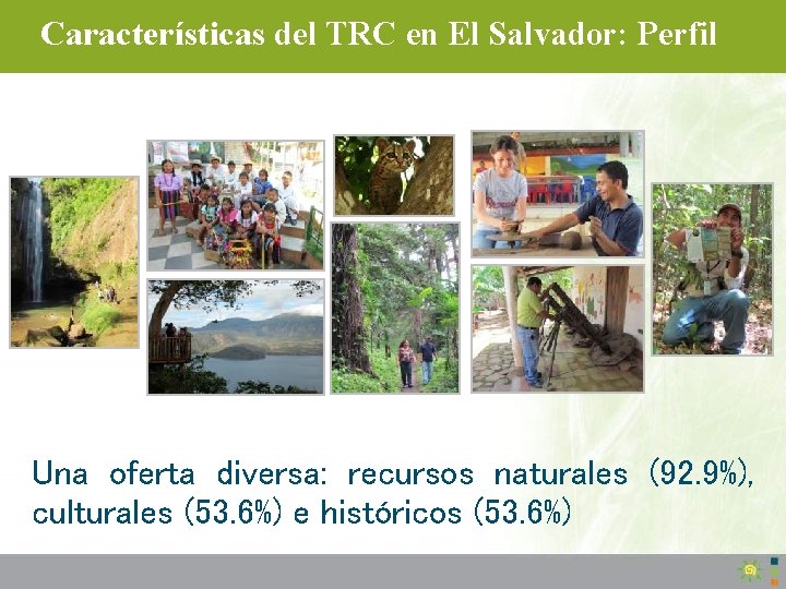 Características del TRC en El Salvador: Perfil Una oferta diversa: recursos naturales (92. 9%),