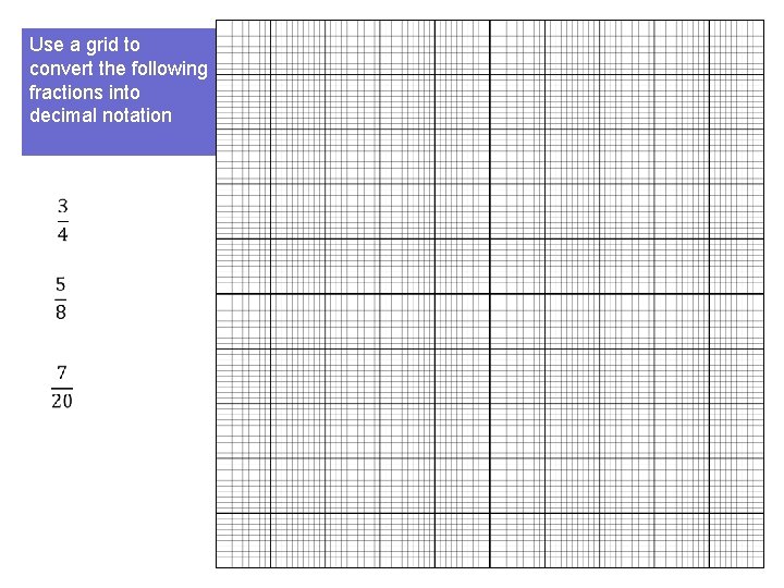 Use a grid to convert the following fractions into decimal notation 