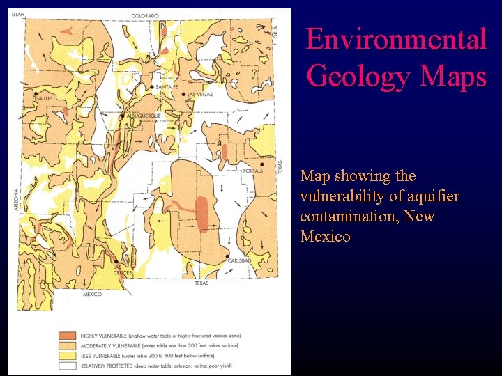 Environmental Geology Maps Map showing the vulnerability of aquifier contamination, New Mexico Environmental Geology Maps Map showing the vulnerability of aquifier contamination, New Mexico