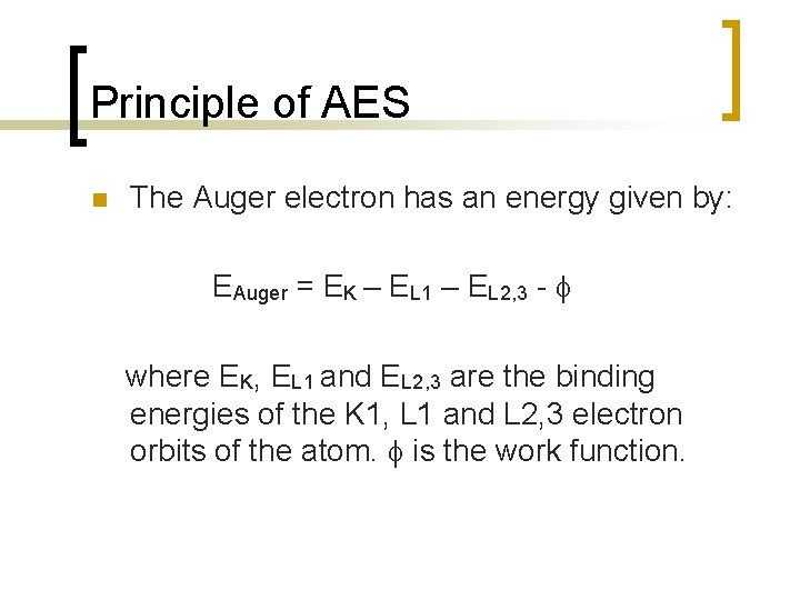 Principle of AES n The Auger electron has an energy given by: EAuger =