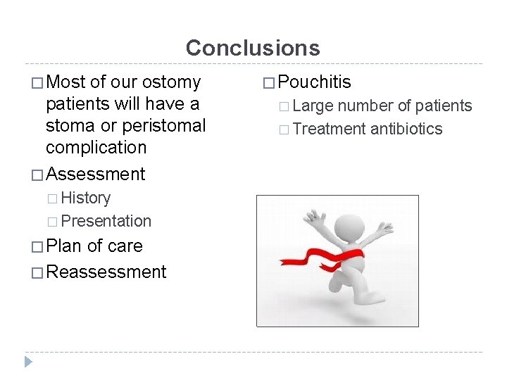 Conclusions � Most of our ostomy patients will have a stoma or peristomal complication