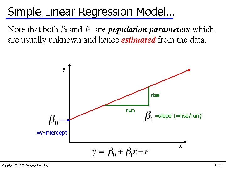 Simple Linear Regression Model… Note that both and are population parameters which are usually