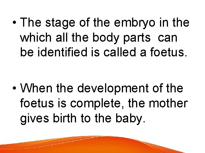  • The stage of the embryo in the which all the body parts