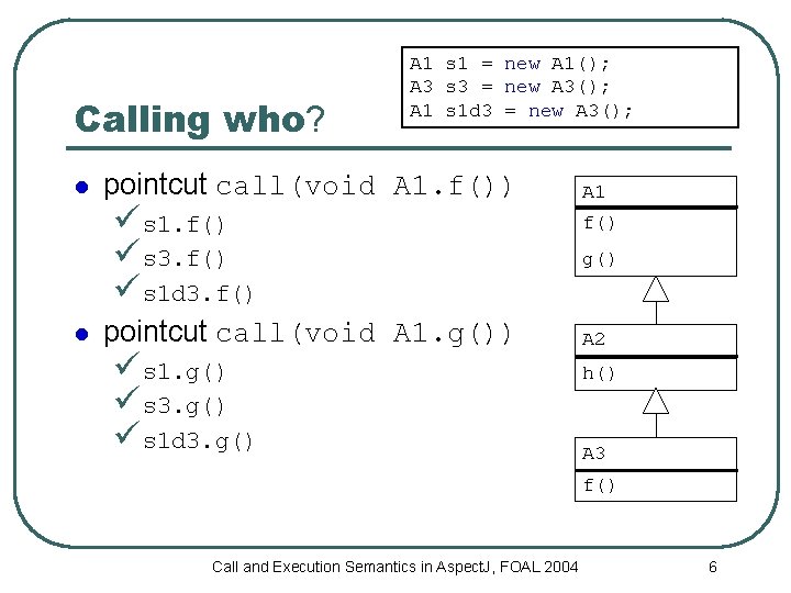 Calling who? l l A 1 s 1 = new A 1(); A 3