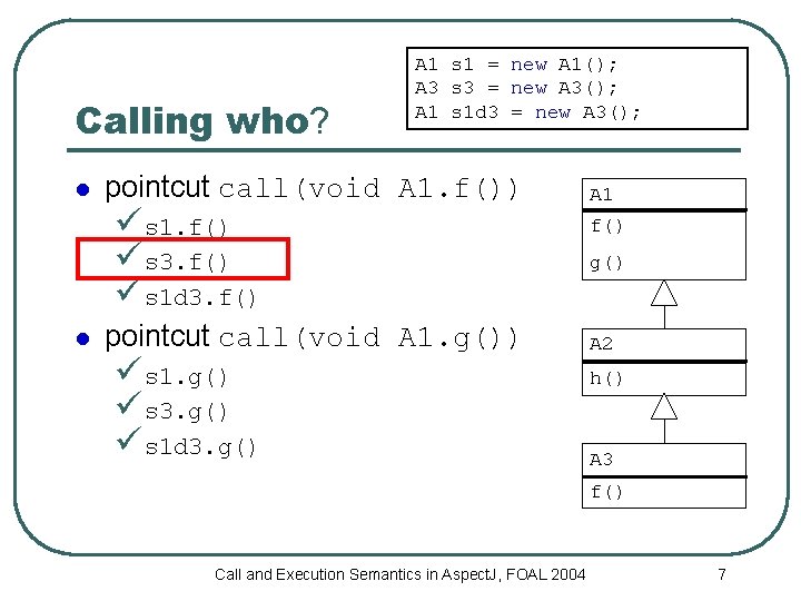 Calling who? l l A 1 s 1 = new A 1(); A 3