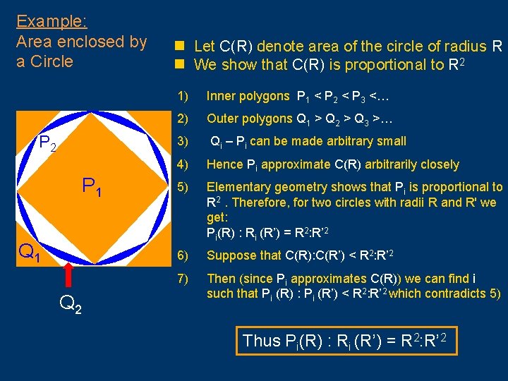 Example: Area enclosed by a Circle P 2 P 1 Q 2 n Let