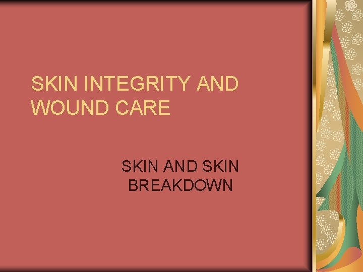 SKIN INTEGRITY AND WOUND CARE SKIN AND SKIN BREAKDOWN 