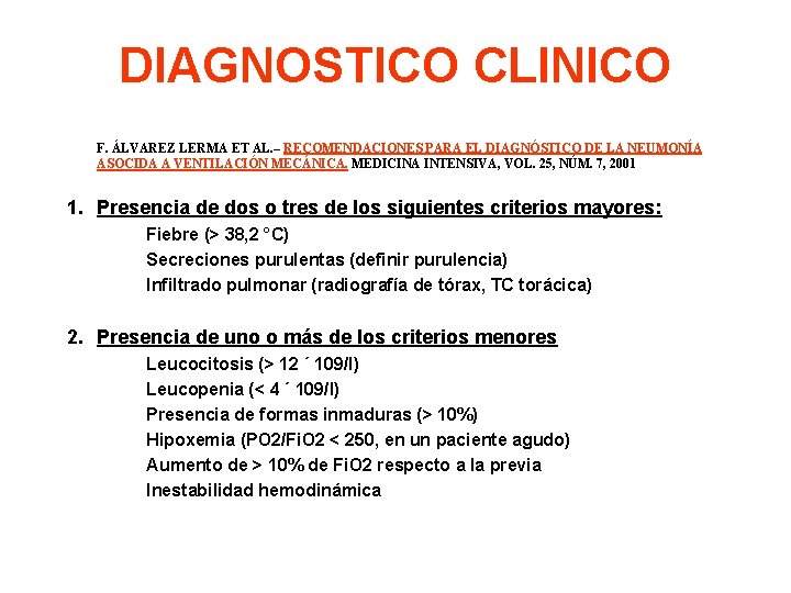DIAGNOSTICO CLINICO F. ÁLVAREZ LERMA ET AL. – RECOMENDACIONES PARA EL DIAGNÓSTICO DE LA
