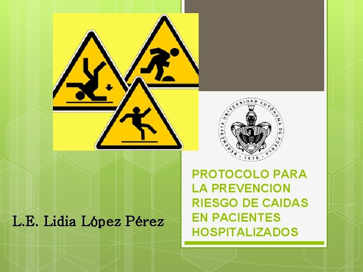 L. E. Lidia López Pérez PROTOCOLO PARA LA PREVENCION RIESGO DE CAIDAS EN PACIENTES