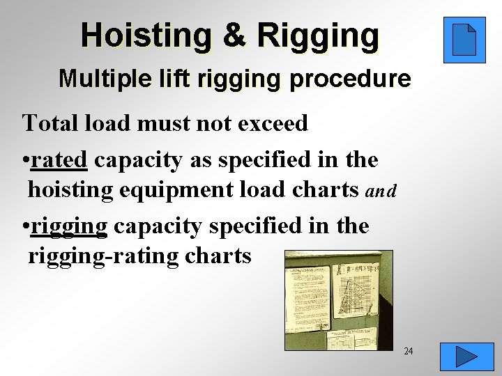Hoisting & Rigging Multiple lift rigging procedure Total load must not exceed • rated