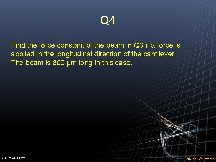 Q 4 Find the force constant of the beam in Q 3 if a