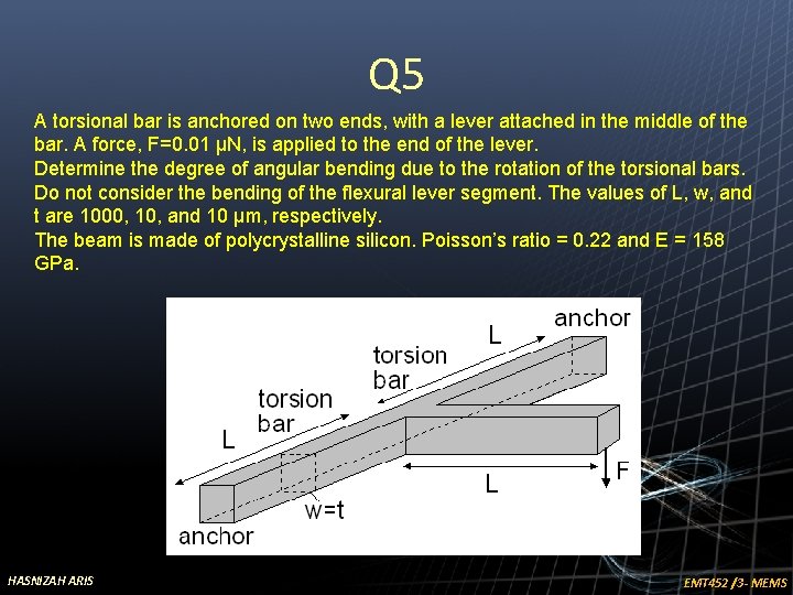 Q 5 A torsional bar is anchored on two ends, with a lever attached
