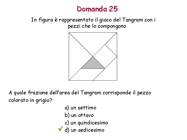 Domanda 25 In figura è rappresentato il gioco del Tangram con i pezzi che