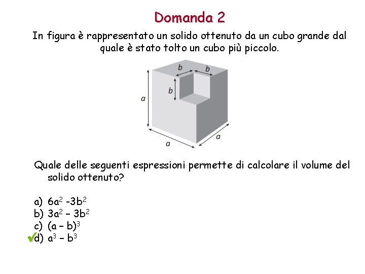 Domanda 2 In figura è rappresentato un solido ottenuto da un cubo grande dal