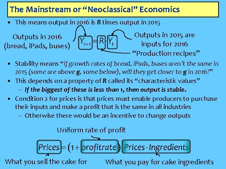 The Mainstream or “Neoclassical” Economics • This means output in 2016 is R times