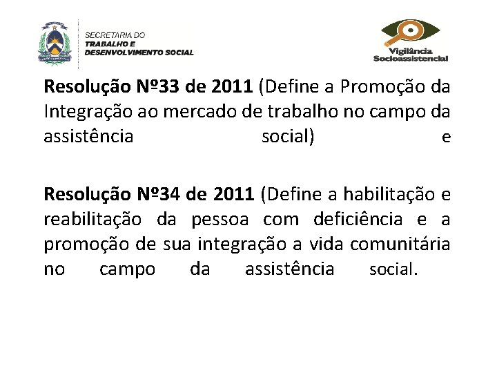 Resolução Nº 33 de 2011 (Define a Promoção da Integração ao mercado de trabalho