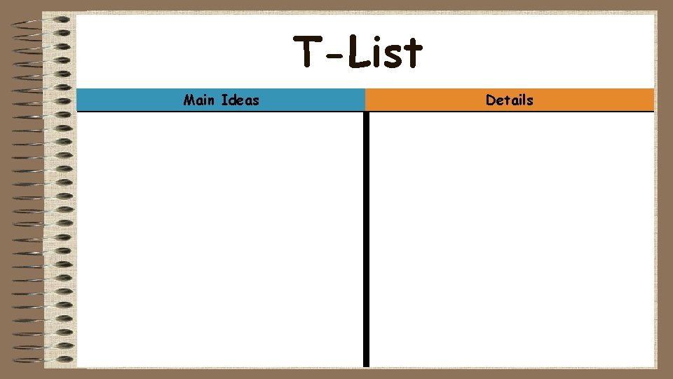 T-List Main Ideas Details 