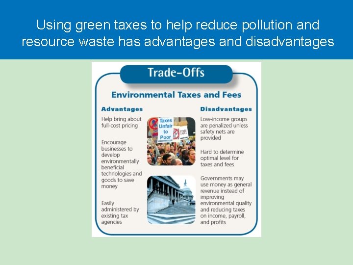 Using green taxes to help reduce pollution and resource waste has advantages and disadvantages