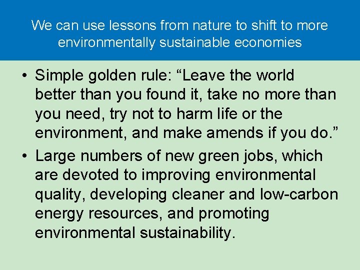 We can use lessons from nature to shift to more environmentally sustainable economies •