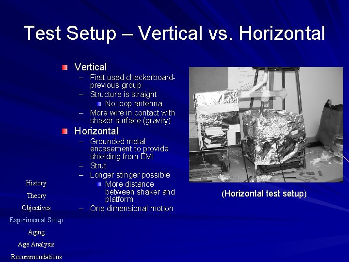 Test Setup – Vertical vs. Horizontal Vertical – First used checkerboardprevious group – Structure