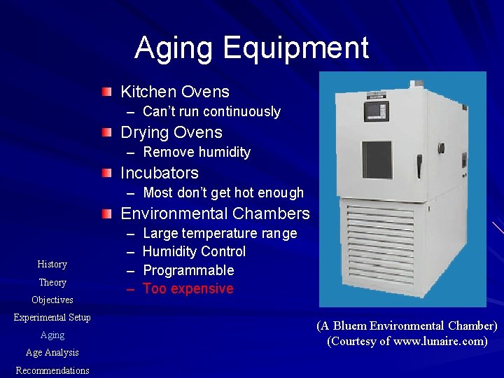 Aging Equipment Kitchen Ovens – Can’t run continuously Drying Ovens – Remove humidity Incubators