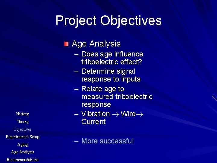 Project Objectives Age Analysis History Theory – Does age influence triboelectric effect? – Determine